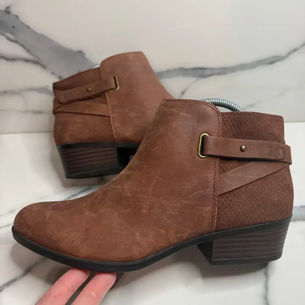 Clarks Collection Wmns Brown Leather Addiy Gladys Boots Sz 8.5 Festival Boho
